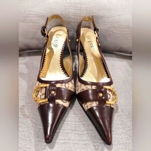 Guess Brown and Gold Heels